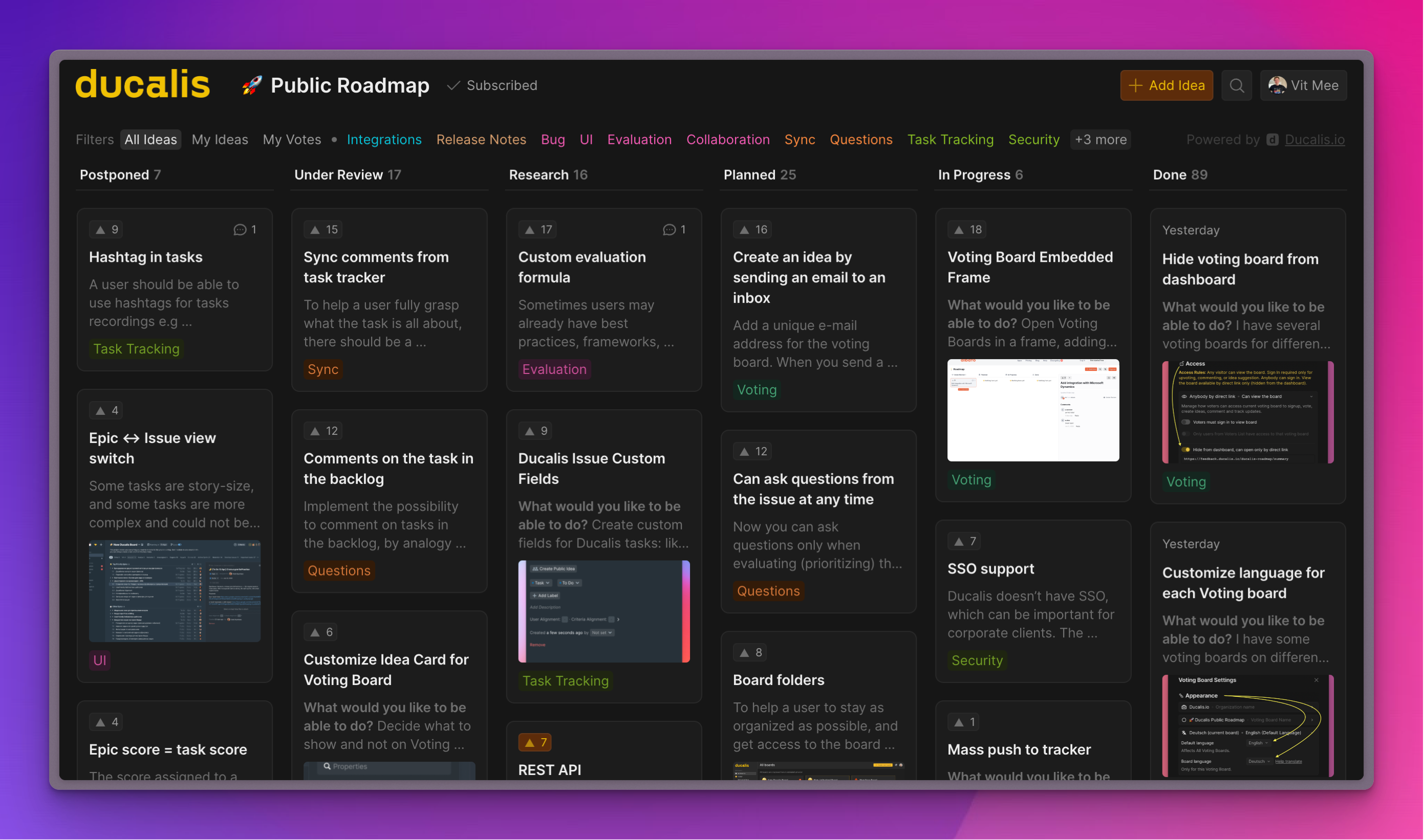 Ducalis Public Roadmap Tool