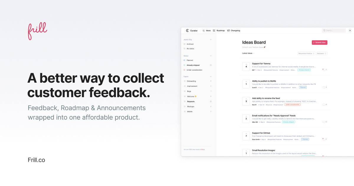 Frill - Feedback, Roadmap & Announcements Tool