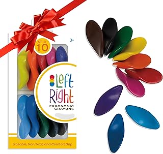 Ooly Ergonomic Erasable Crayons for Young Kids, 10 Colored Crayons in Bright Colors are Non-Toxic and Made from Eco-Friendly Polymers, No Rolling Crayon, Gifts for Kids