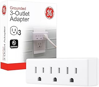 GE 3-Outlet Extender Wall Tap, Grounded Adapter Plug, Indoor Rated, 3-Prong, Perfect for Travel, UL Listed, White, 52203