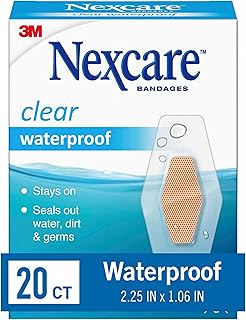 Nexcare Waterproof Clear Bandages, Covers and protect cuts, scrapes and blisters, One Size, 20 Count