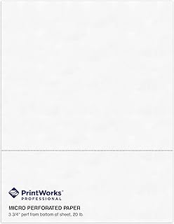 PrintWorks Professional 3 3/4" Horizontal Perforated Paper 8.5&rdquo; x 11&rdquo; - Perfect For W-2, 1099, & Statement Use - Made in the USA - 500 Sheets - 20 lb - Printer Compatible - White (04331)