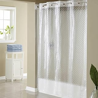 Hookless Full Length 2-in-1 Chlorine-Free Diamond PEVA Shower Curtain with Flex-On Rings for Easy Installation, 71" x 74", Water-Repellent, Easy Install, Clear