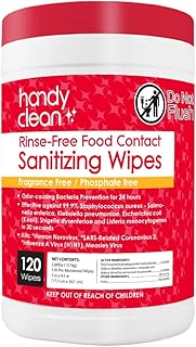 HandyClean Rinse-Free Food Contact Sanitizing Wipes Canister, Multi Surface Cleaning Supplies for Kitchen and Professional Setting One Canister (120 Wipes)