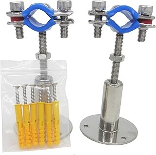 Stainless Steel Adjustable Pipe Clamp Bracket - Wall/Ceiling Mount Support for 1/2-Inch (19mm) Pipe, Heavy-Duty Rustproof Brackets with Screws, Set of 2