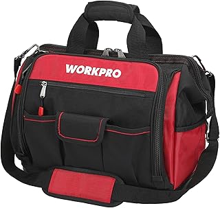 WORKPRO 16" Top Wide Mouth Tool Bag with Water Proof Rubber Base, Multi-Compartment, 46 Pockets, For Tool Organizer & Storage, W081122A
