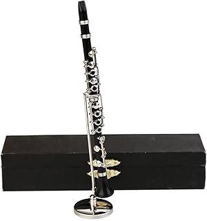 Miniature Clarinet with Stand and Case Mini Musical Instrument Replica Collectible Figurines Dollhouse Accessories Model Home Decorations Display Ornaments (6.25" Clarinet)