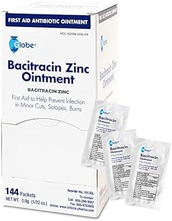 Globe (144 Packets) Bacitracin Antibiotic Zinc Ointment 0.9g Packet. First Aid to Prevent and heal infections for Minor cuts, scrapes and Burns.