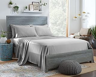 100% Organic Eucalyptus Bed Sheets King Size 4 Piece Set, Tencel Lyocell, Silky Soft & Smooth, Breathable, 16 Inch Deep Pockets, 1 Fitted, 1 Flat, 2 Pillowcases (King, Silver Pearl)