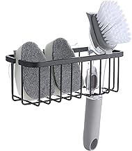SunnyPoint NeverRust Deluxe Kitchen & Bathroom Sink Sponge Holder Organizer with Adhesive Mount - Additional Suction Cup Included &ndash; Sponge & Brush NOT Included &ndash; 7.4 x 3.3 x 2.75 Inch, BLK