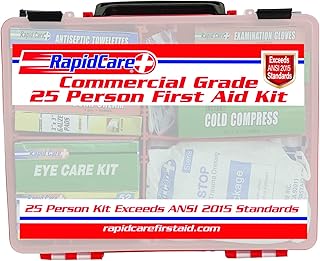 Rapid Care First Aid 839-1-12AN Premium Commercial Grade 25 Person First Aid Kit, Exceeds OSHA/ANSI 2015 Standards, in Detachable Wall Mountable Poly Case