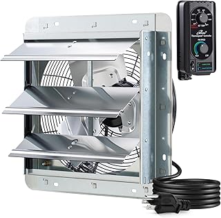 iLIVING 12" Wall Mounted Shutter Exhaust Fan, Automatic Shutter, with Thermostat and Variable Speed controller, 0.6A, 960 CFM, 1400 SQF Coverage Area Silver (ILG8SF12V-ST)