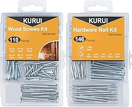 KURUI Hanging Nails and Wood Screws Assorted Kit 256PCS - 110 Philips Flat Head Screws, 146 Picture Hanging Nails, 6 Sizes Small Screws Assortment With Organizer Box