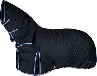 HORZE Glasgow Heavy Weight Winter Turnout (400g Fill) | Waterproof Combo Horse Blanket with Neck Cover - Dark Blue - 78 in