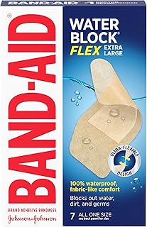 Band-Aid Brand Water Block Flex 100% Waterproof Adhesive Bandages for First-Aid Wound Care of Minor Cuts, Scrapes & Wounds, Ultra-Flexible Design, Sterile, Extra Large, 7 ct