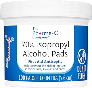 The Pharma-C Company 70% Isopropyl Alcohol Pads [100 count]. First Aid - Antiseptic Wipes - Extra Large - Alcohol for minor cuts, scrapes and burns.