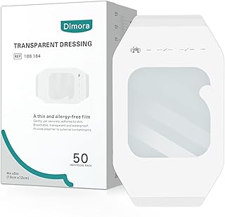 Dimora Transparent Film Dressing 50 Packs, Waterproof Adhesive Clear Bandages 4 in x 5 in, Wound Cover for IV Shield, Tattoo Aftercare Bandage,Clear Bandage Tape for Wound Care