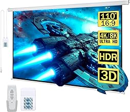 Kayle 110" Motorized Projector Screen Electric Diagonal Automatic Projection 16:9 HD Movies Screen for Home Theater Presentation Education Outdoor Indoor W/Wireless Remote, Wall/Ceiling Mount (White)