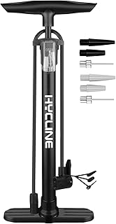 Hycline Bike Floor Pump: Bicycle Tire Pump 160 PSI High Pressure - Air Pumps with Presta and Schrader Valve - Inflator for MTB BMX Tires, Balls, Balloons, Inflatables (Black)