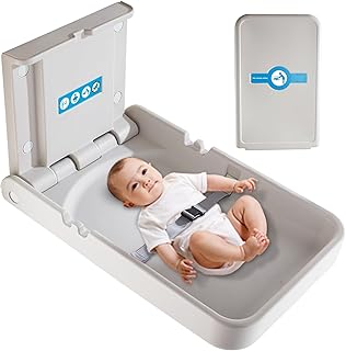 Baby Changing Tables Fold-Down Baby Changing Station Wall-Mounted Vertical Portable Diaper Table Changing Unit Commercial Bathrooms Corner Nursery White Gray