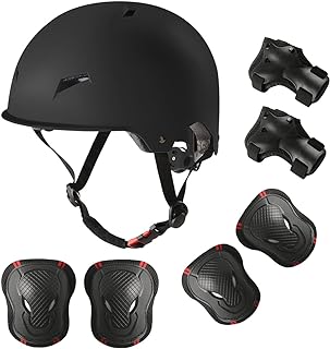 Skateboard Bike Helmet for Adults Adjustable Knee Elbow Pads Wrist Guards Protective Gear Helmets Set Teens for Bicycle Cycling Skate Scooter Bicycle Helmet