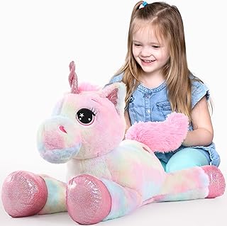 Tezituor 32in Giant Unicorn Plush Toys,Cute Rainbow Pink Unicorn Stuffed Animals,Unicorn Birthday Decorations for Girls,Big Unicorns Gifts for Children