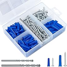 KURUI Wall Anchors and Screws Assortment Kit With Concrete Drill Bit, Conical Wall Anchors for Concrete Drywall, 200PCs Masonry Anchors for Outdoor Hanging, 100 Brick Anchors and 100 Galvanized Screws