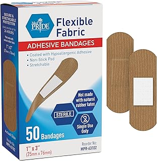 MED PRIDE Hypoallergenic Latex Free Fabric Adhesive Bandages, Nonstick Pad, Sterile, Individually Wrapped (1'' x 3'' - 100 Count)