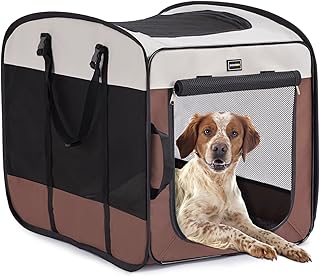 DONORO Dog Kennels and Crates for Medium Dogs, Portable Pop Up Indoor Pet Cage with Sturdy Wire Frame, Collapsible Travel Crate Soft Sided Cat Bag Escape Proof (Brown, 28.0" L x 18.0" W x 22.0" H)