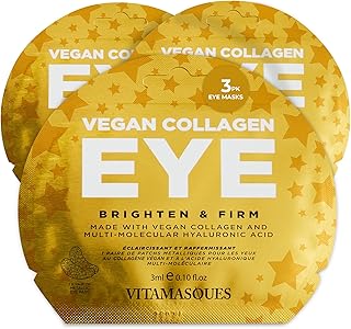 Vitamasques Under Eye Patches 3-Pack - Firming & Brightening - Anti Aging Collagen Korean Skin Care Reduce Fine Lines, Puffiness, Wrinkles & Dark Circles - Hyaluronic Acid - Vegan & Cruelty-Free