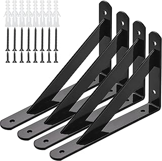 Heavy Duty Shelf Brackets, 8 in X 5 in Wall Mount L Steel Bracket for Floating Shelf, Black, 4 Pack