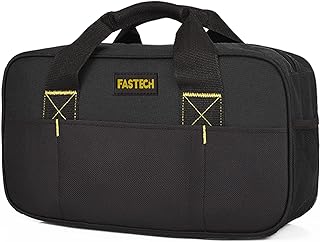FASTECH Heavy Duty Tool Bag 14-Inch, Wide Mouth Tool Tote Bag, Waterproof Tool Organizer Bag, Electricians Repairman Tools Tote Bag (Black)