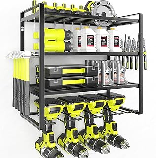 KAFAHOM Power Tool Organizer, Garage Tool Organizers and Storage,Drill Holder Wall Mount, Storage Rack for Cordless Drill, Heavy Duty Tool shelf with Screwdriver Holder/Pliers Holder/Hammer Holder