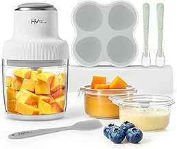 Baby Food Maker, HEYVALUE 13-in-1 Food Processor Set, Fruit, Vegatable, Meat, Baby Puree Blender with Baby Containers, Food Freezer Tray, Silicone Spoons, Spatula (Gray)