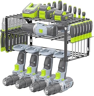WORKPRO Power Tool Organizer, Wall Mounted Power Tool Holder, 3-Tiers Storage Rack for Cordless Drill Storage, 150 LBS Load Capacity for Garage, Warehouse, Workshop