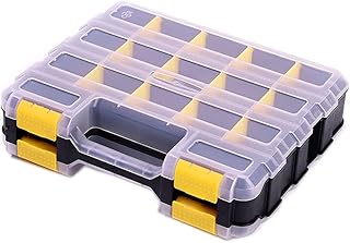 Hardware Organizer Box 34 Compartments Small Parts Organizer with Removable Dividers Durable Plastic Double Side Tools Box Screw Organizer For Nuts, Bolts, Screws, Nails, Small Hardware (Yellow)