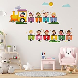 Train Number Kids Wall Stickers, Learning Colors Figures Preschool Wall Decals Peel and Stick Art Wall Decors, Suitable for Nursery, Baby Room, Kids Playroom, Classroom&hellip;