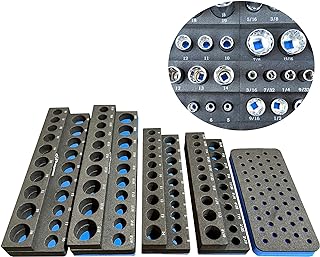 ToolGear Socket Organizer - Easy to Read Size labels. Holds 80 sockets,50 hex screwdriver bits for deep & standard sizes. Metric & SAE 3/8 & 1/4Tool box organizer for your shop, garage or tool drawer