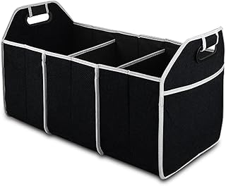 Car Trunk Organizer, Portable Foldable Waterproof Auto Storage Bag with 3 Compartments, Collapsible Cargo Trunk Groceries Organizer, Car Accessories Universal for SUV, Truck, Van, Sedan (Black2)