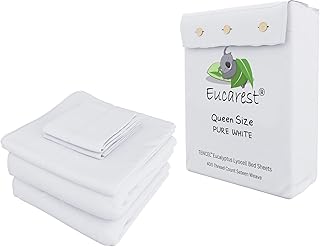 Eucalyptus Lyocell Bed Sheets, Hypoallergenic 100% Organic Tencel, Thermal Regulating and Moisture Wicking for Hot Sleepers, Superior Thread Quality, Extra Deep Pockets Queen Size - White