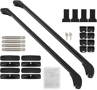 2Pcs 43.3 Inch Universal Car Top Roof Cross Bar Luggage Cargo Rack Adjustable Window Frame Aluminum Black