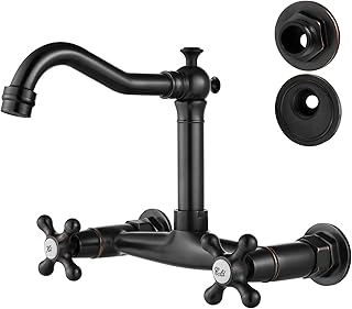 Airuida Wall Mounted 8 Inch Center Kitchen Sink Faucet Commercial Wall Mount Kitchen Tap Double Cross Handles 360 Rotatable Spout for Utility Laundry Restaurant Vintage Spout Oil Rubbed Bronze
