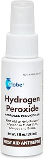 Globe Hydrogen Peroxide 3% First Aid Antiseptic Topical Solution USP Spray Bottle, 2 Fl. Oz Convenient Pump Spray Bottle