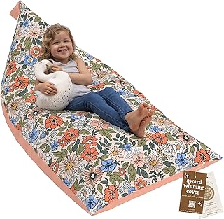 HUDDLE Original Cover for Stuffed Animal Bean Bag Storage (No Filler) XL Designer Beanbag Chairs for Kids & Adults | Instant Clutter Clear for Stylish Moms - 100% Cotton Canvas Chair Cover Boho Floral