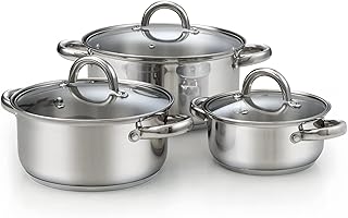Cook N Home Sauce Pot Stainless Steel Stockpot with Glass Lid, Basic Saucier Casserole Pan Set, 6 Piece Set