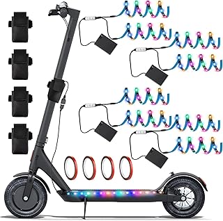 4 Set Electric Scooter LED Strip Light Night Cycling Colorful Change RGB Skateboard Lights 1.64 ft Waterproof Scooter LED Lights with Battery Box USB Cord Bag Tape Riding Decorative Accessory