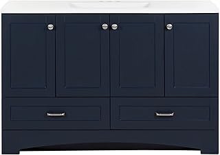 Spring Mill Cabinets Emlyn 48 Inch Bathroom Vanity with White Single Sink Top, 3 Cabinets, 2 Shelves, 2 Drawers, 48.5" W x 18.75" D x 32.89" H, Deep Blue
