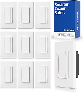 ELEGRP Smart Dimmer Light Switch DPR30, 2.4GHz Wi-Fi Dimmer Switch Compatible with Alexa/Google Assistant, Single Pole/3 Way, Needs Neutral Wire, No Hub Required, UL and FCC Listed, White, 10 Pack