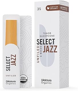 D'Addario Organic Select Jazz Unfiled Tenor Saxophone Reeds - Sax Reeds - Individually Sealed - 3 Soft, 5 Pack