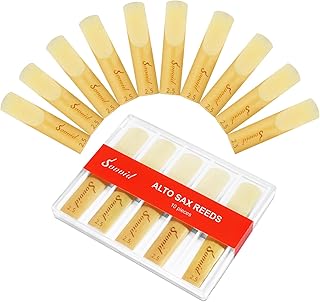 10 Pack Professional Alto Saxophone Reeds with Plastic Box, Strength 2.5 Alto Sax Reeds, Laser Engraved Marking & Thinner Reed Tip for Easy of Play, Traditional Reeds for Saxophone Alto